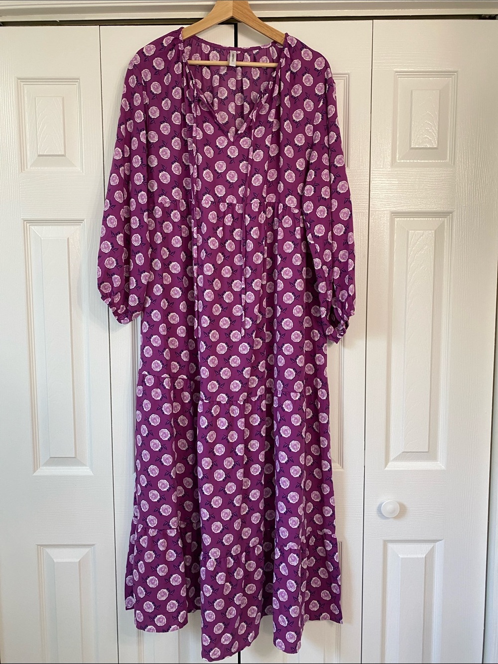 Purple Floral Boho Maxi Dress - Relaxed V-Neck Style